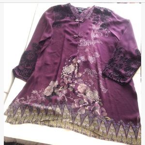 Citron Santa Monica floral silk open cardigan EUC